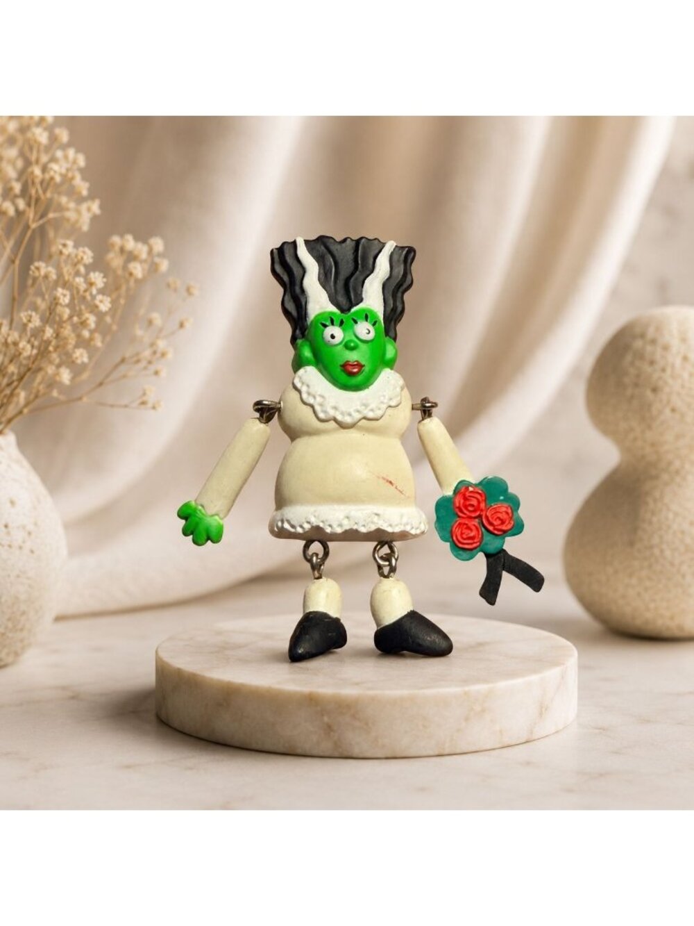 Vintage Hallmark Bride Frankenstein Jointed Lapel Pin Spooky Halloween Brooch